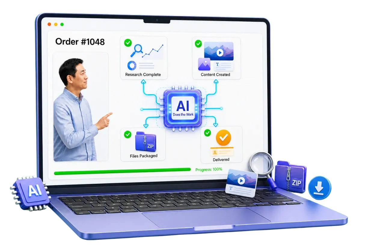 AI fulfillment workflow shown on a laptop