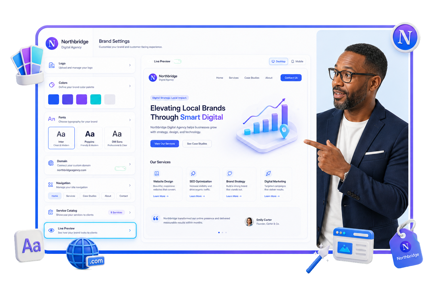 Brand customization settings in the Local Alchemist AI platform
